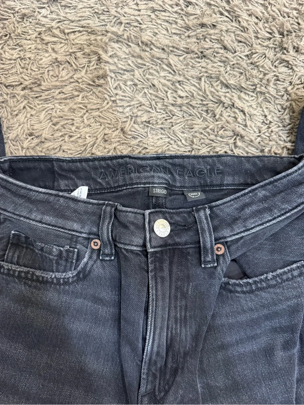 American Eagle Outfitters Black Straight-Leg Distressed Jeans